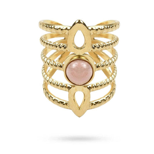 Bagues pour femme acier inoxydable pierre naturelle rhodonite
