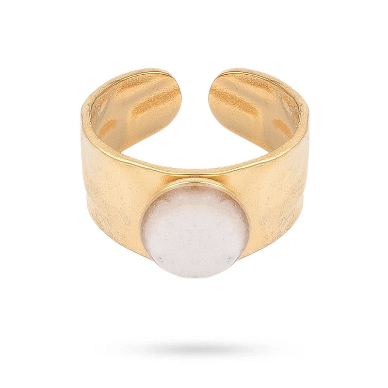Bagues pour femme acier inoxydable martelée pierre naturelle jade