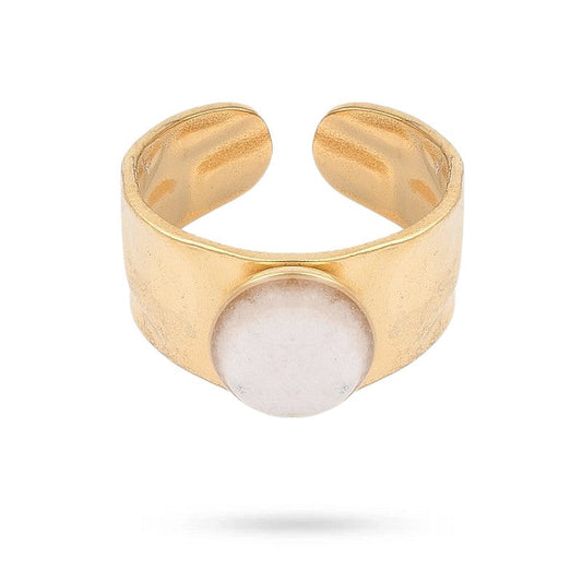 Bagues pour femme acier inoxydable martelée pierre naturelle jade