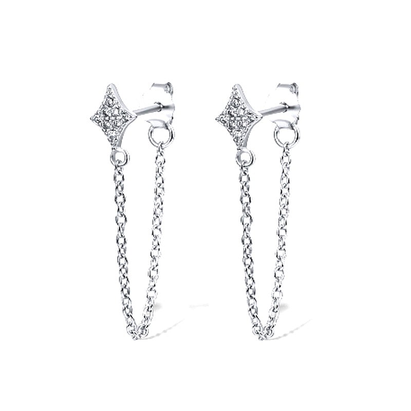 Boucles d'oreilles argent 925 diamant CZ avec chaîne