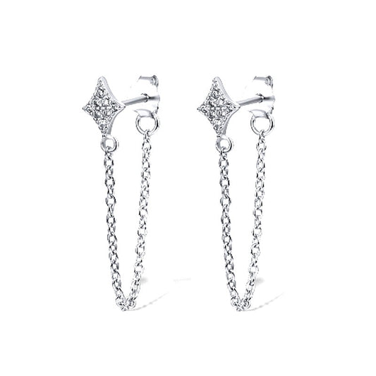 Boucles d'oreilles argent 925 diamant CZ avec chaîne