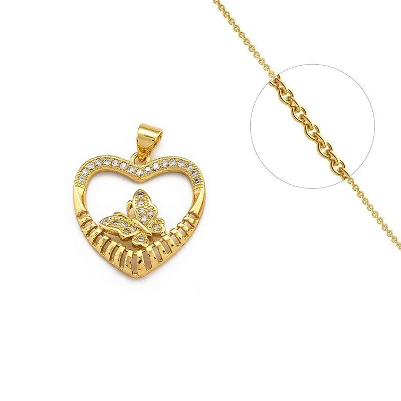Collier chaîne et son pendentif cœur papillon serti de zirconium