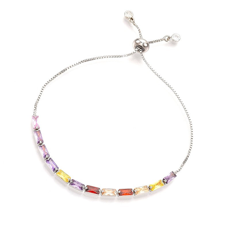 Bracelet rhodié souple fin pour femme zirconium couleurs