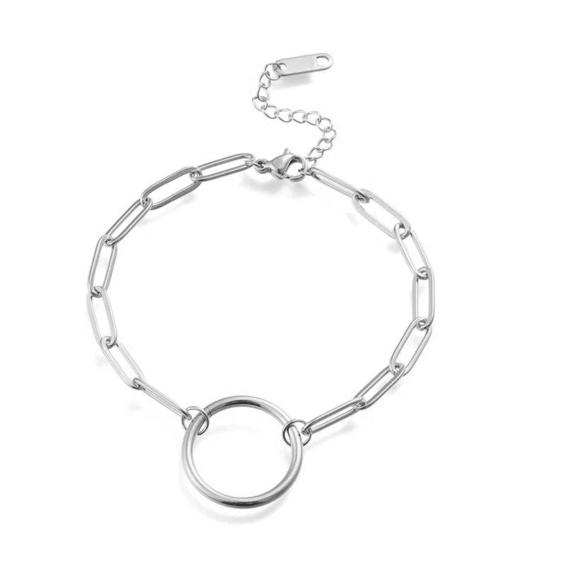 Bracelet acier inoxydable maille trombone cercle argenté