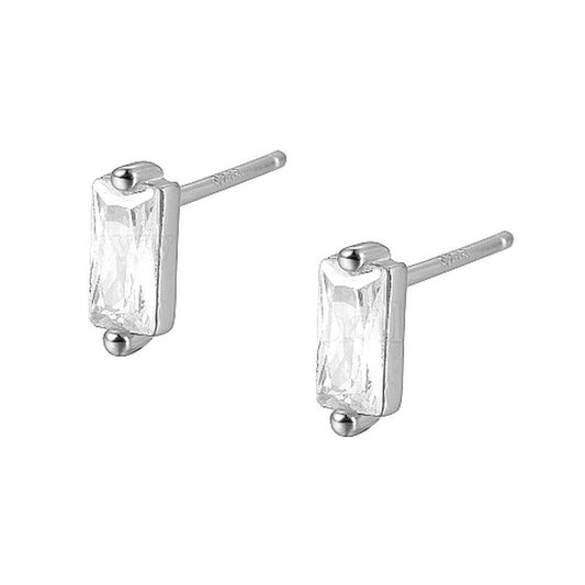 Boucles d'oreilles argent 925 rectangle diamant CZ blanc