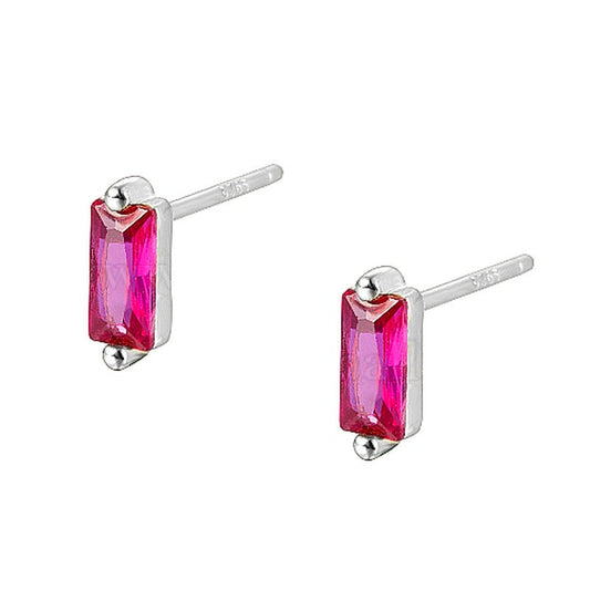 Boucles d'oreilles argent 925 rectangle diamant CZ fushia