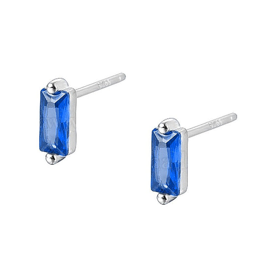 Boucles d'oreilles argent 925 rectangle diamant CZ bleu