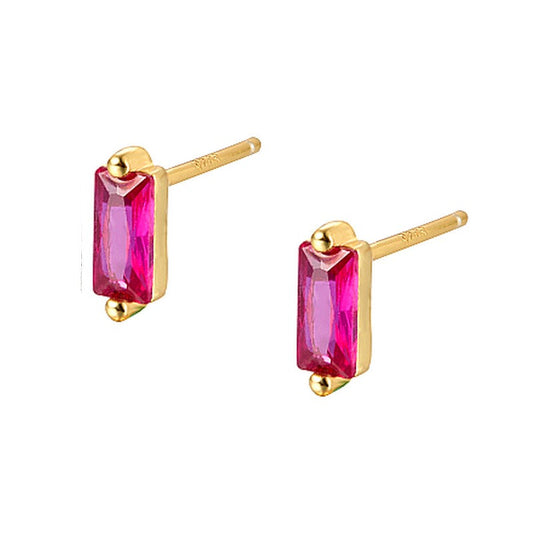 Boucles d'oreilles argent 925 or rectangle diamant CZ fushia