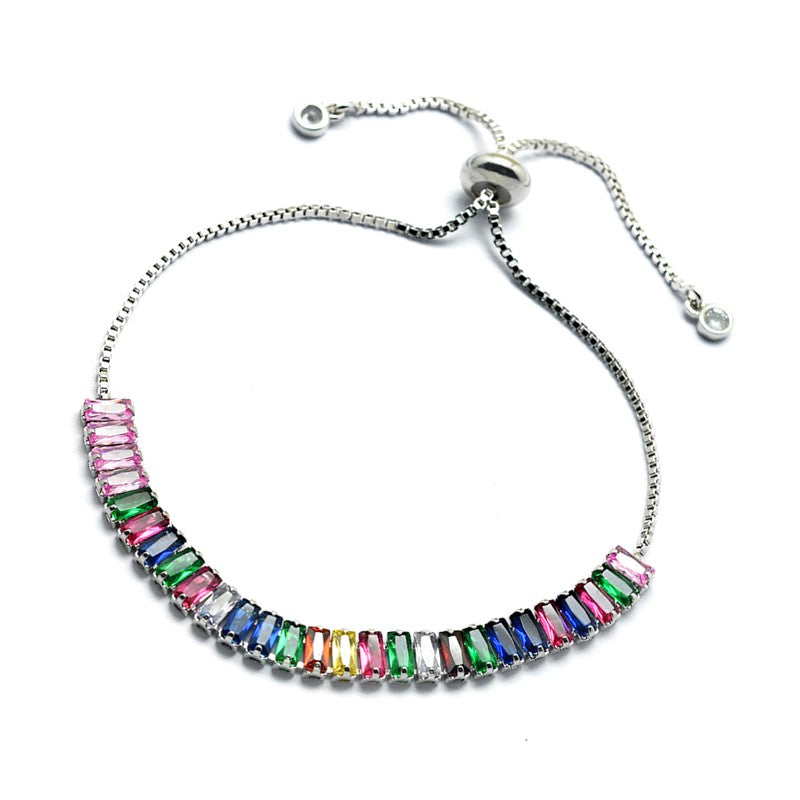 Bracelet rhodié souple pour femme zirconium couleurs