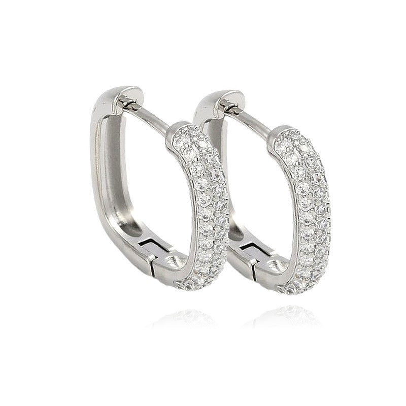 Boucles d'oreilles rhodiées Créoles carrées zirconiums blanc