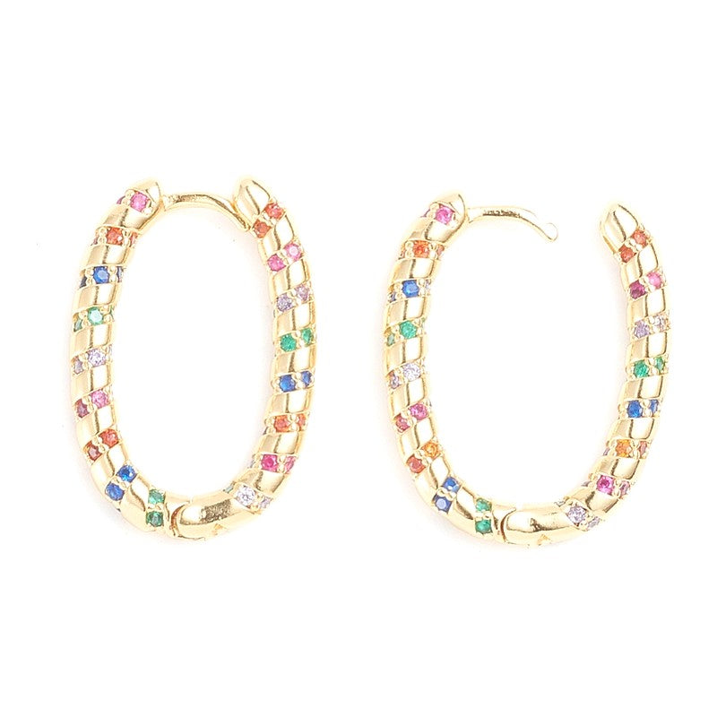Boucles d'oreilles Créoles ovales diamant CZ couleurs