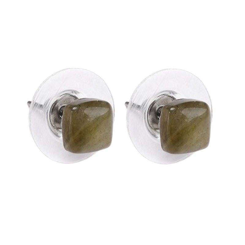 Boucles d'oreilles pierre naturelle puce carré labradorite