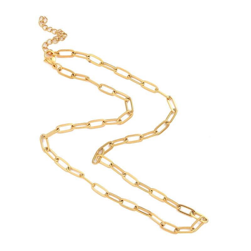 Chaîne collier acier inoxydable maille trombone - Couleur or 46 cm - 4 mm