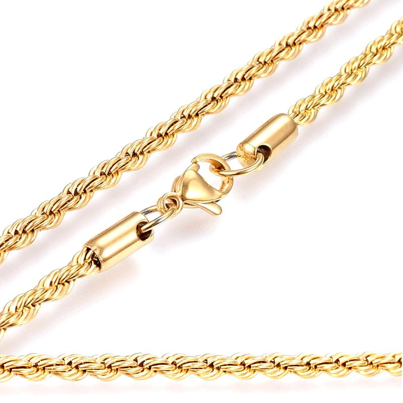 Chaines acier inoxydable maille corde doré 45 cm - 4 mm