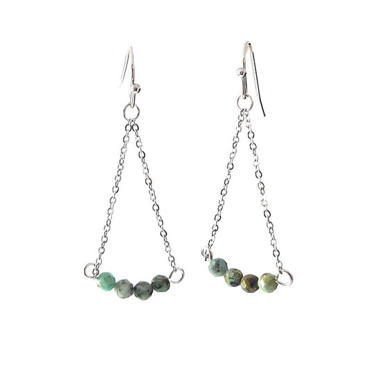 Boucles d'oreilles acier inoxydable pierre naturelle turquoise d'afrique