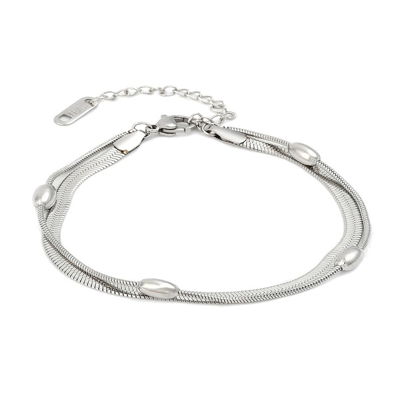 Bracelet fin en acier inoxydable double rang maille chevron