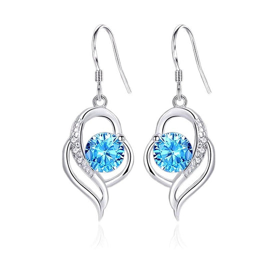 Boucles d'oreilles argent 925 Cœur zirconiums sertis et oxyde bleu Hilda