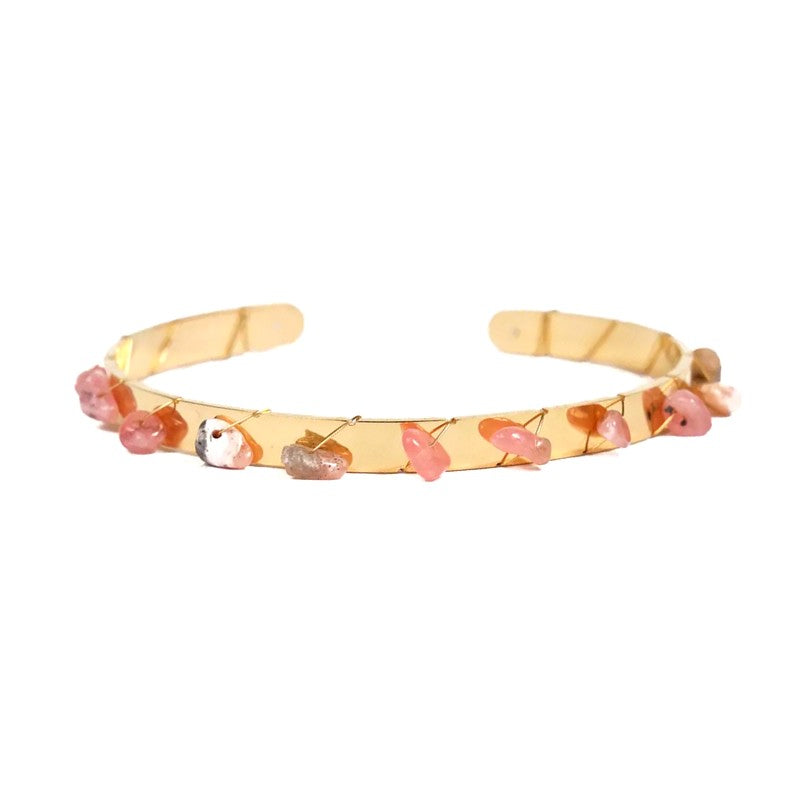 Bracelet femme - jonc Maude acier inoxydable pierres naturelles rhodonite
