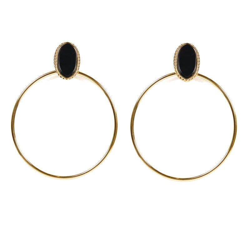 Boucles d'oreilles tombante Rihanna acier inoxydable pierres naturelles agate noir