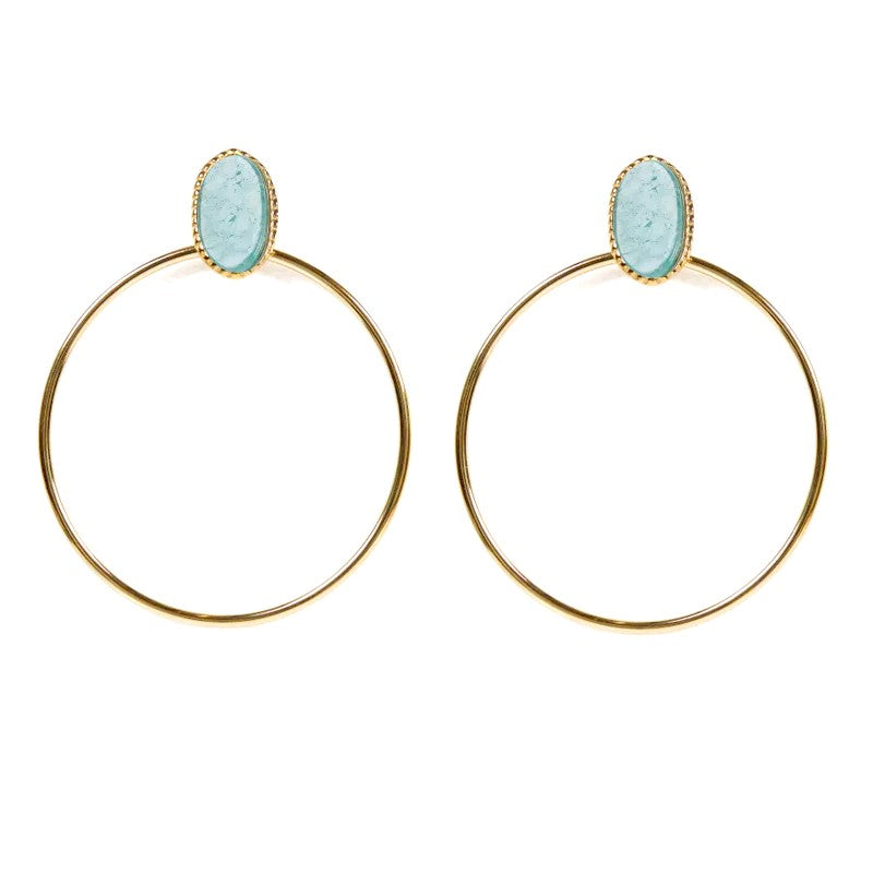 Boucles d'oreilles tombante Rihanna acier inoxydable pierres naturelles amazonite