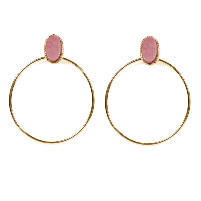 Boucles d'oreilles tombante Rihanna acier inoxydable pierres naturelles rhodonite
