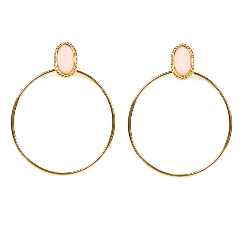 Boucles d'oreilles tombante Rihanna acier inoxydable pierres naturelles blanche