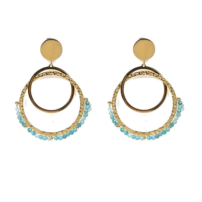Boucles d'oreilles pendantes Laurie acier inoxydable pierres naturelles apatite bleu