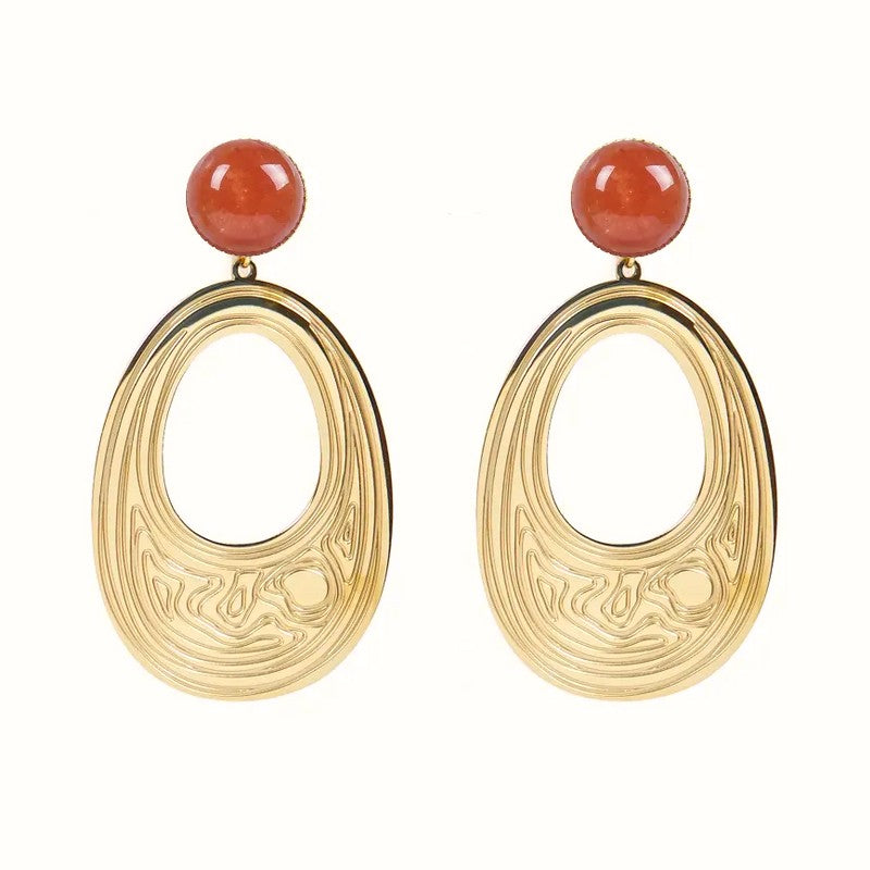 Boucles d'oreilles pendantes Marie acier inoxydable pierres naturelles de soleil