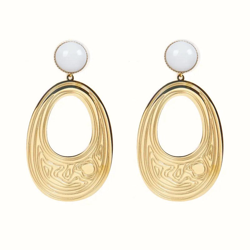 Boucles d'oreilles pendantes Marie acier inoxydable pierres naturelles agate blanche