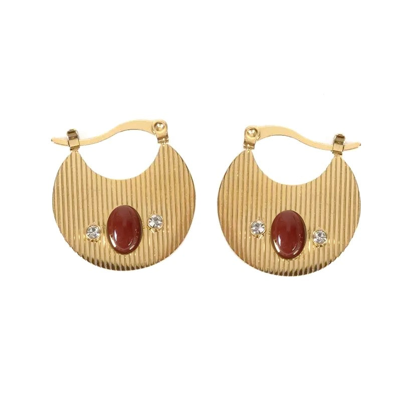 Boucles d'oreilles tombante Barbara acier inoxydable pierres naturelles agate rouge