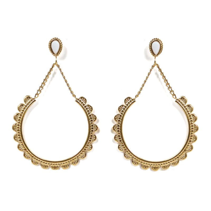 Boucles d'oreilles pendantes Anaé acier inoxydable pierres naturelles nacre