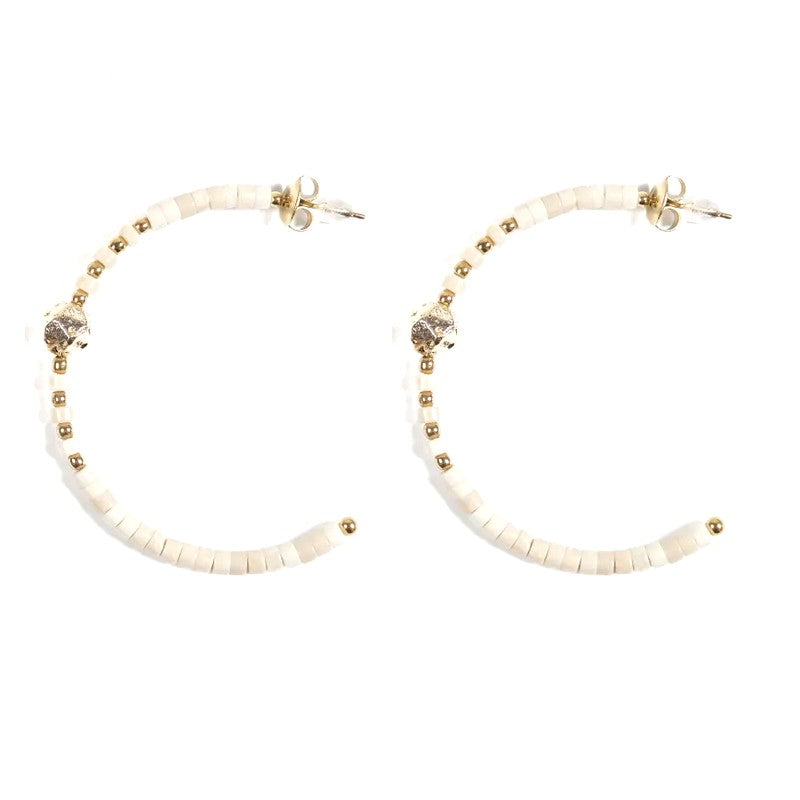 Boucles d'oreilles pendantes demi Créoles acier inoxydable pierres naturelles magnésite