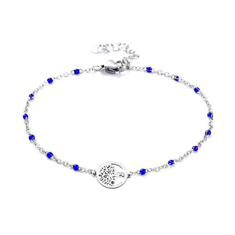 Bracelet acier inoxydable maille forçat bleu arbre de vie