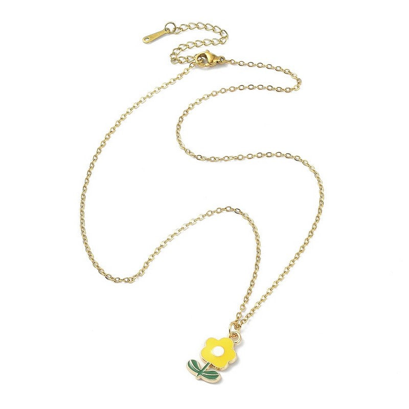 Chaîne collier acier inoxydable fleur jaune