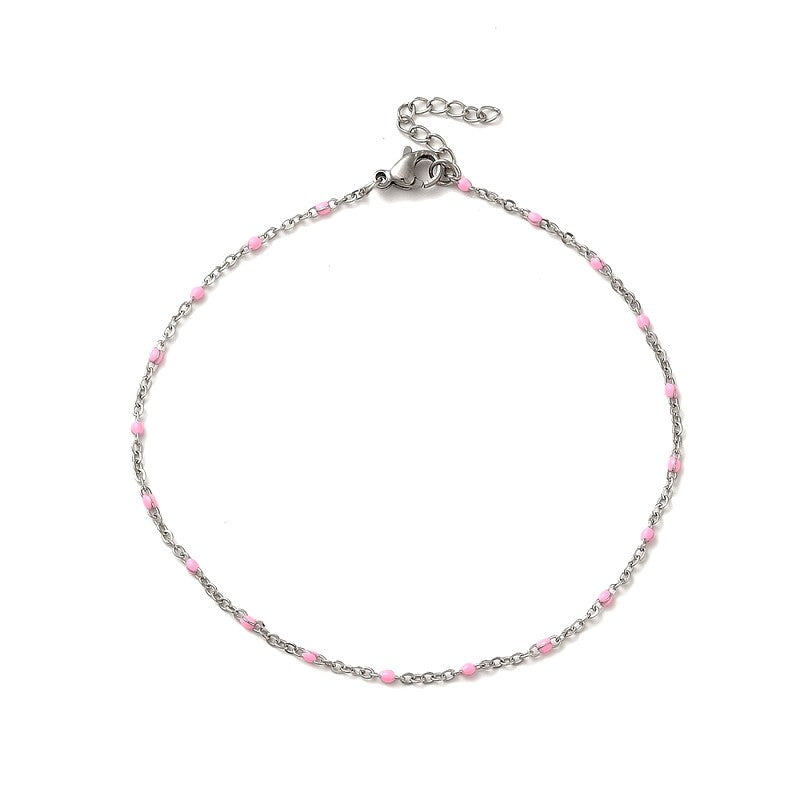 Bracelet acier inoxydable émaillé rose
