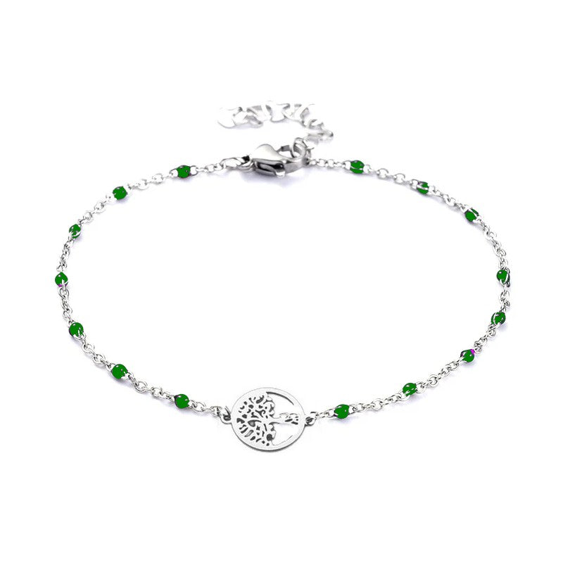 Bracelet acier inoxydable maille forçat vert arbre de vie