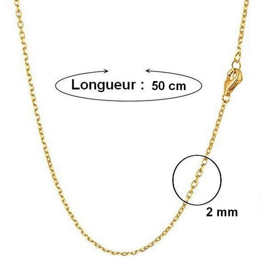 Lot de 10 Chaines acier 316 maille forçat - Couleur doré 50 cm - 2 mm