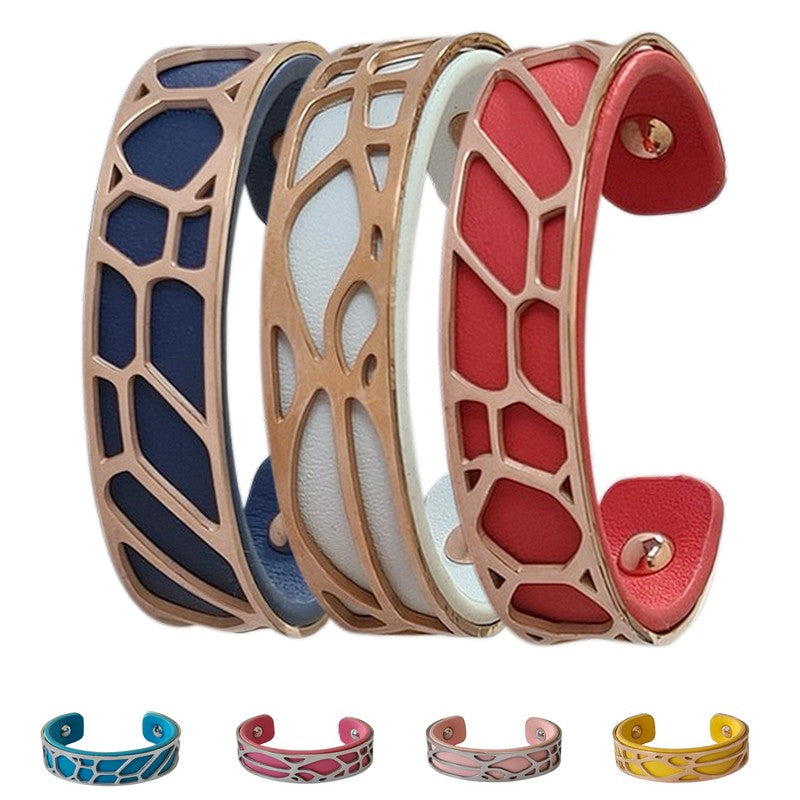 Bracelet pour femme - Acier inoxydable - cuir disponible en différentes couleurs