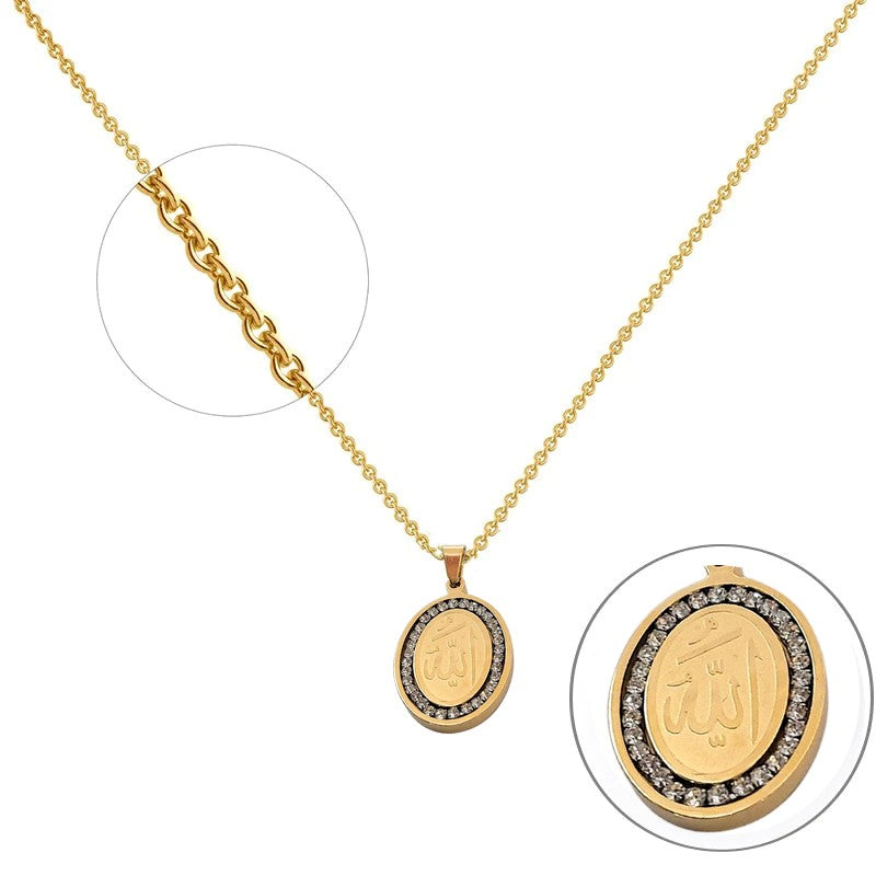 Chaîne collier acier inoxydable or avec diamant CZ Oriental Allah