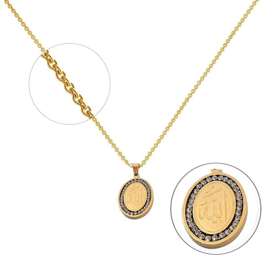 Chaîne collier acier inoxydable or avec diamant CZ Oriental Allah