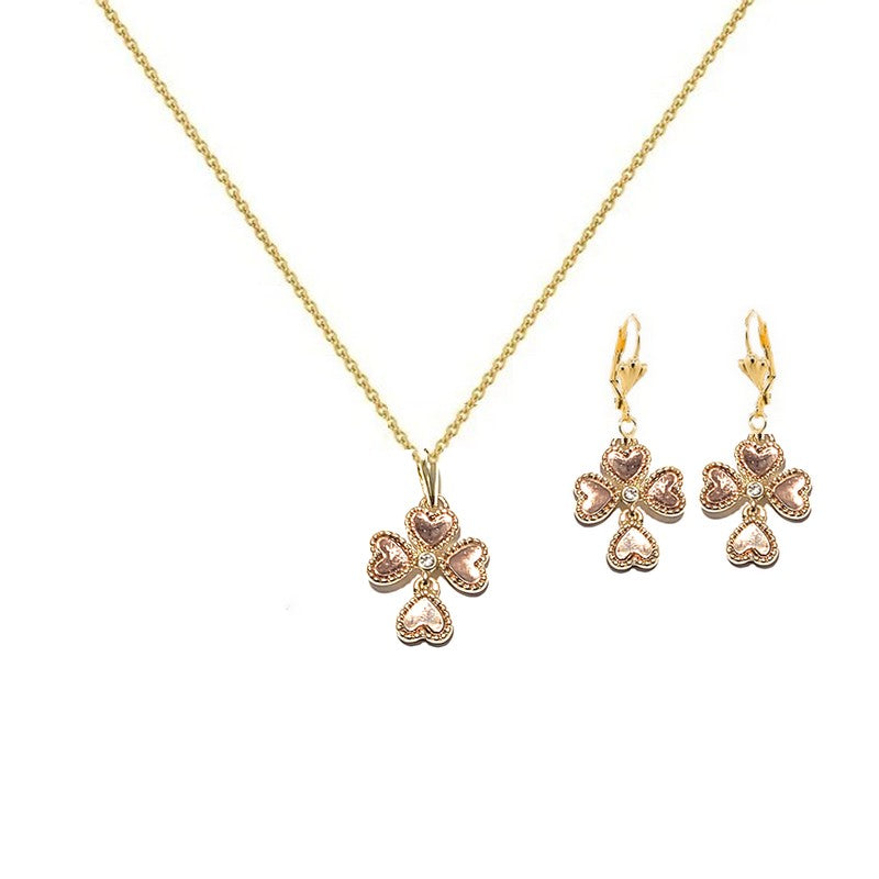Parure pour femme - trèfle cœur + boucles d'oreilles assorties