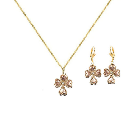 Parure pour femme - trèfle cœur + boucles d'oreilles assorties