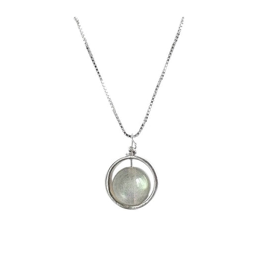 Collier argent 925 avec pendentif boule pierre de lune