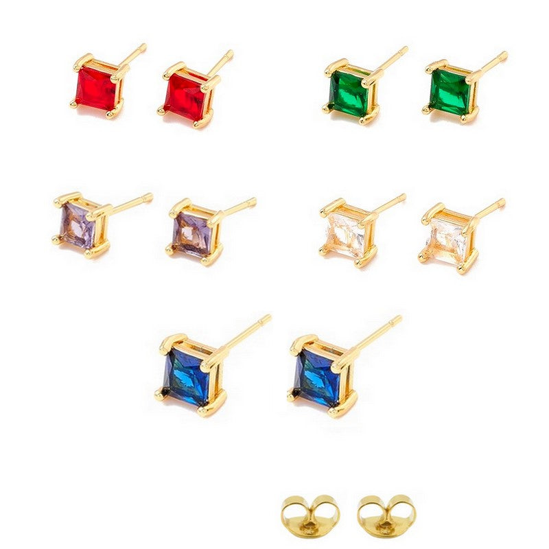 Boucles d'oreilles puces carré diamant CZ 5 mm