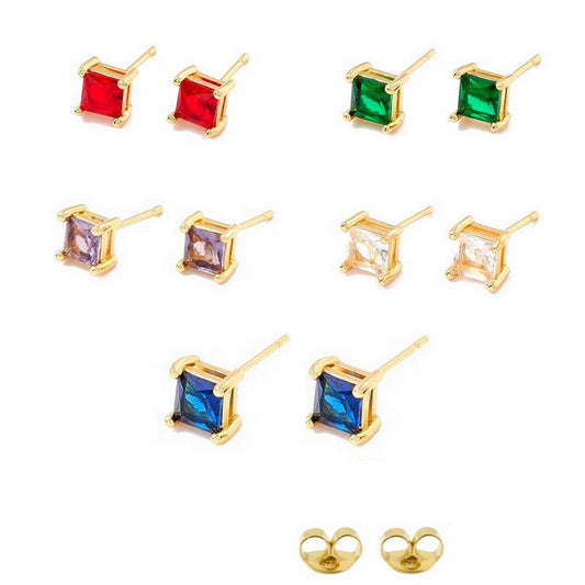 Boucles d'oreilles puces carré diamant CZ 5 mm