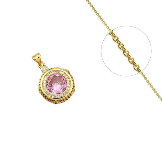 Collier doré chaîne et pendentif rosace rose orné de zirconiums sertis