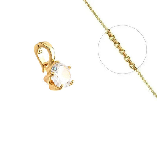 Collier doré chaîne et pendentif solitaire zirconium blanc serti