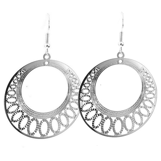 Boucles d'oreilles fantaisie tombante rosace argenté