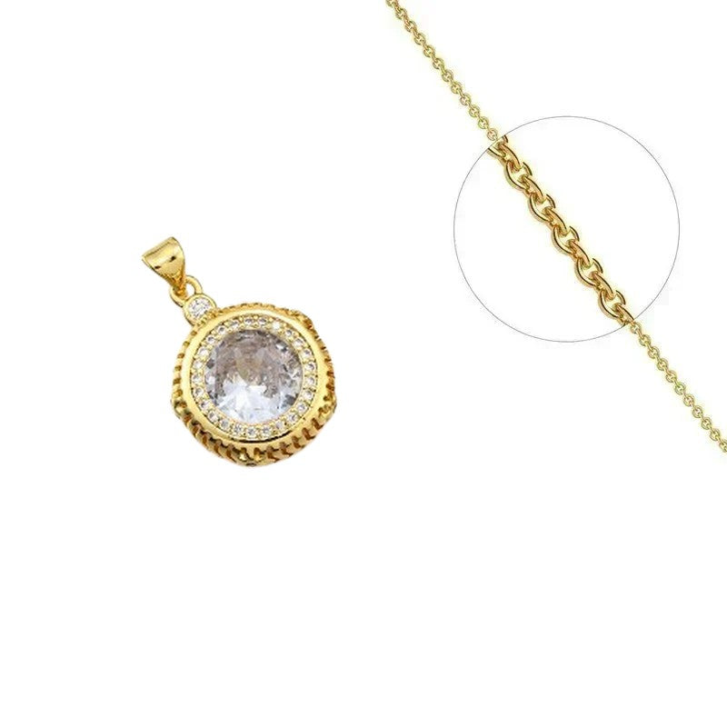 Collier doré chaîne et pendentif rosace blanc orné de zirconiums sertis