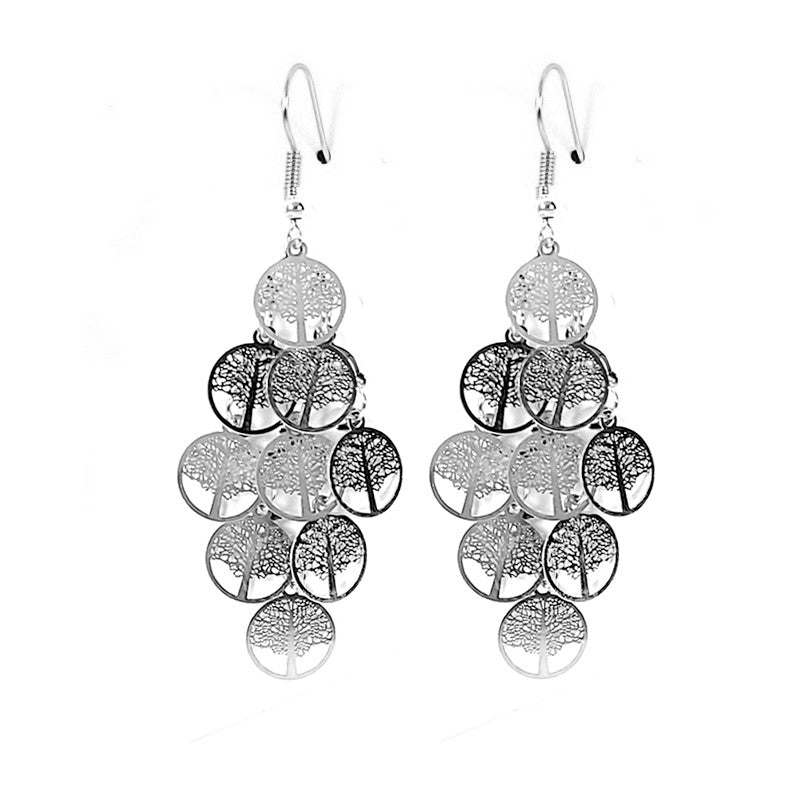 Boucles d'oreilles fantaisie filigrane arbres de vie tombante couleur argent